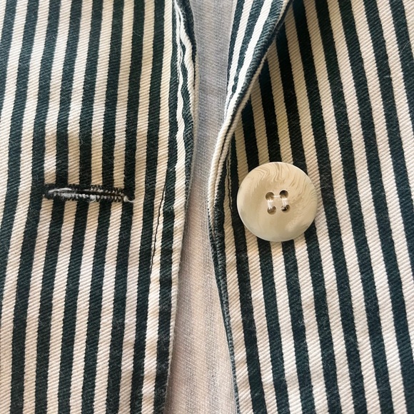 VINTAGE 80’s F Stop Cotton Green Striped Blazer - Picture 5 of 9
